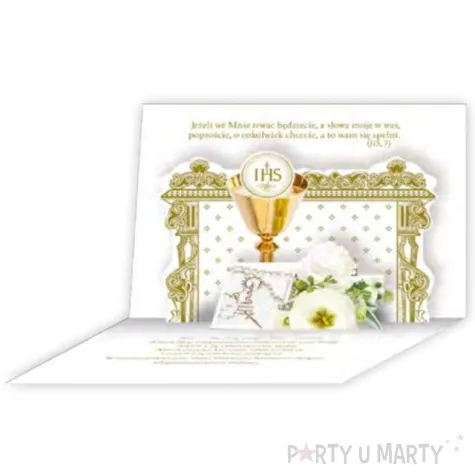 pamiatka komunia swieta kielich i rozaniec przestrzenna pol maki 14x19cm