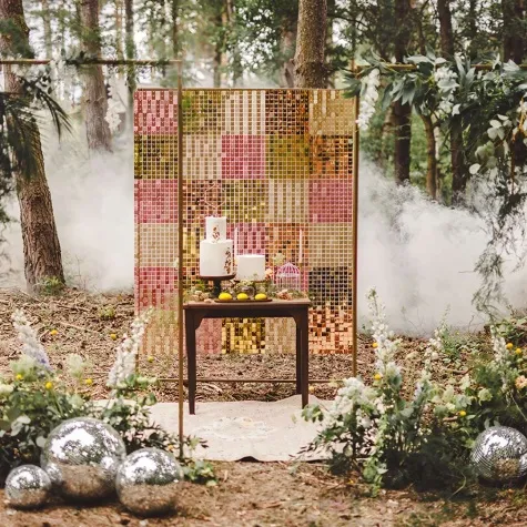 panel dekoracyjny cekinowy zloty jasny partydeco 30 x 30 cm