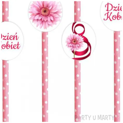papierowe dekoracja slomki na dzien kobiet gerbery rozowe w kropki 19 5 cm 6 szt