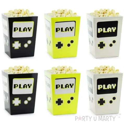 papierowe pudelka na popcorn do kina na urodziny gracza retro konsola gaming 6 szt