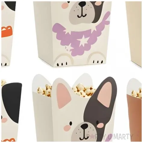 papierowe pudelka na popcorn do kina na urodziny pieski 8 7 x 14 3 cm 6 szt