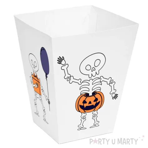papierowe pudelka na popcorn na halloween wesole kosciotrupy 4 szt