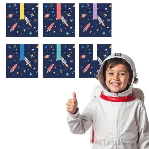 papierowe torebki prezentowe na slodycze kosmos rakieta urodziny dzien dziecka 6 szt