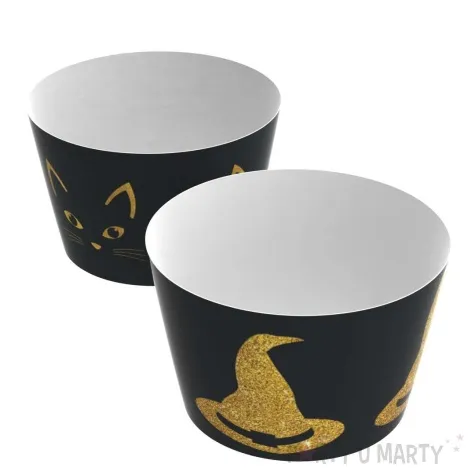 papilotki na muffinki czarownica i kot halloween czarno zloty congee 6 szt