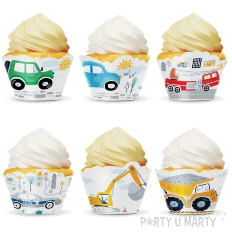 papilotki na muffinki pojazdy miejskie budowa partypal 6 szt