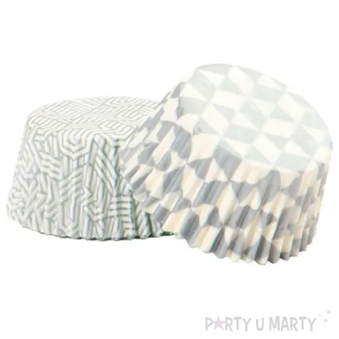 papilotki na muffinki wzory geometryczne srebrne mix decora 36 szt
