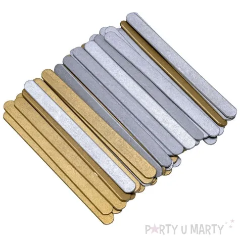 patyczki drewniane do lodow metalizowane zloty srebrny brewis 114 mm 50 szt