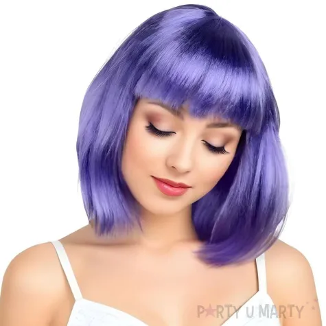 peruka damska na karnawal bob fioletowe neonowe proste wlosy z grzywka retro cyberpunk