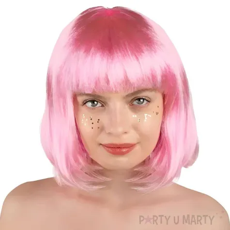 peruka damska na karnawal bob rozowe neonowe proste wlosy z grzywka retro cyberpunk