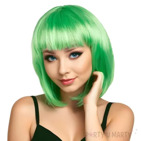 peruka damska na karnawal bob zielone neonowe proste wlosy z grzywka retro cyberpunk
