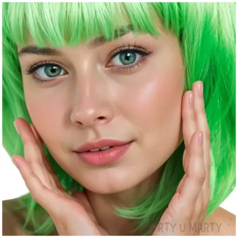 peruka damska na karnawal dzien swietego patryka bob zielone neonowe proste wlosy z grzywka