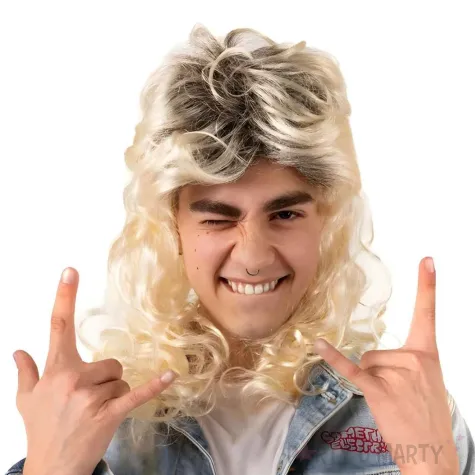 peruka meska na karnawal blond dlugie krecone wlosy retro lata 70 80 90 gwiazda muzyki
