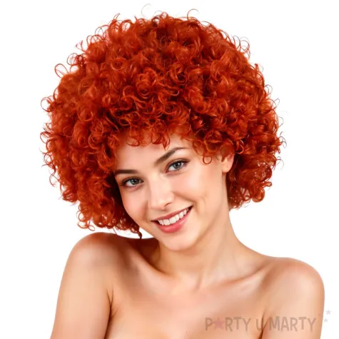 peruka na karnawal afro dlugie rude krecone wlosy retro klauninka gwiazda muzyki