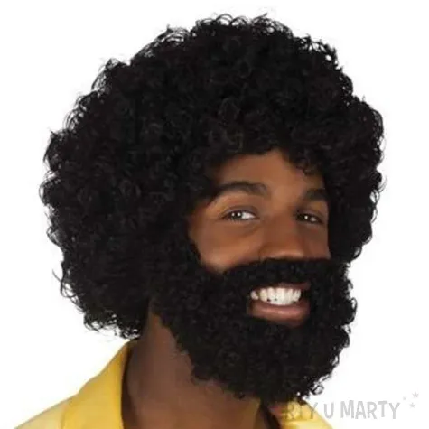 peruka party afro broda wasy czarna boland