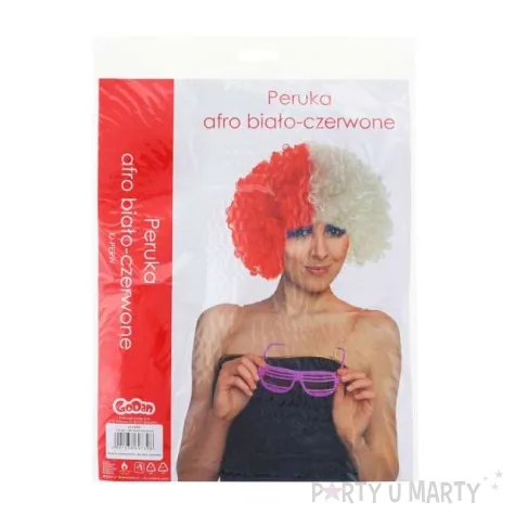 peruka party afro kibica bialo czerwona