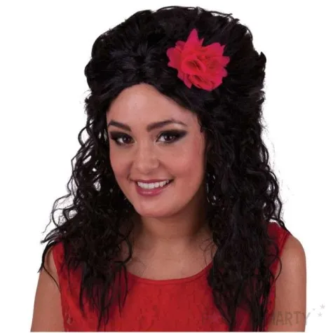 peruka party amy winehouse z kwiatem czarna funny fashion