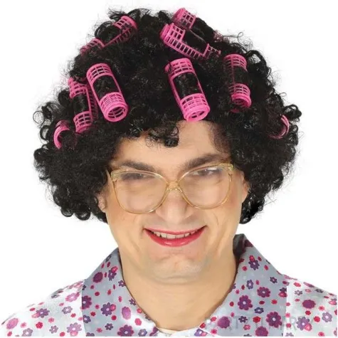 peruka party babcia z waleczkami czarna guirca