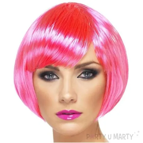 peruka party bob babe rozowa neon smiffys