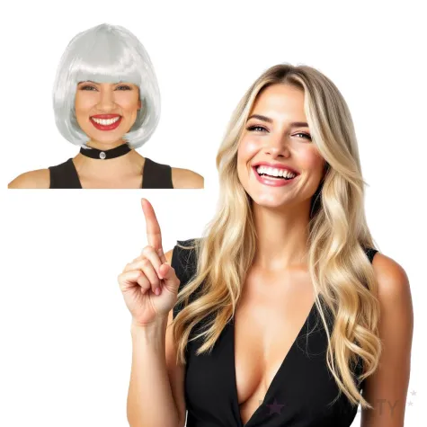 peruka party bob z grzywka biala guirca