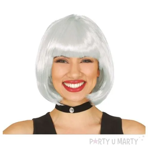 peruka party bob z grzywka biala guirca