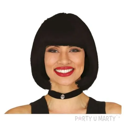 peruka party bob z grzywka czarna guirca