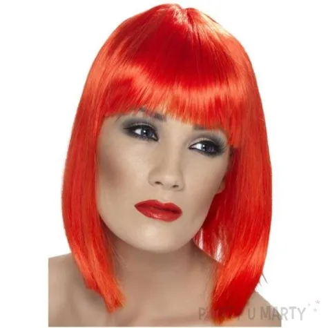 peruka party bob z grzywka czerwona partytino