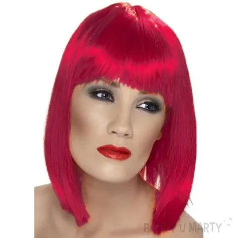 peruka party bob z grzywka czerwona partytino