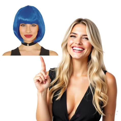 peruka party bob z grzywka niebieska guirca