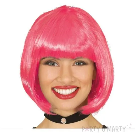peruka party bob z grzywka rozowa guirca