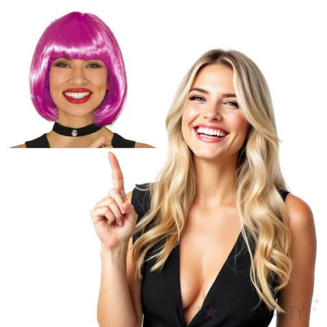peruka party bob z grzywka rozowy ciemny guirca