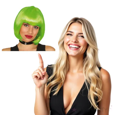 peruka party bob z grzywka zielona guirca