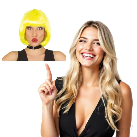 peruka party bob z grzywka zolta guirca