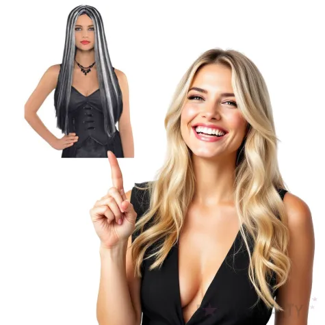 peruka party czarownica z pasemkami bialo czarna amscan