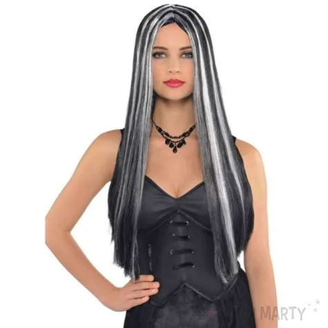 peruka party czarownica z pasemkami bialo czarna amscan