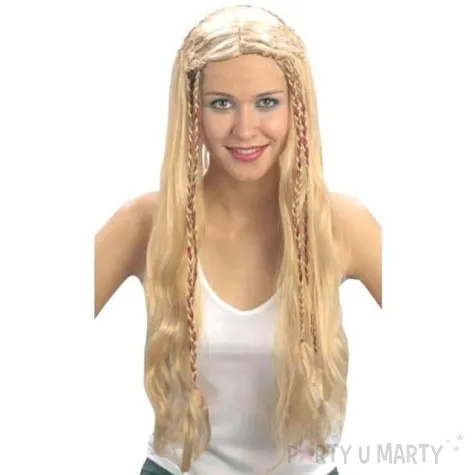 peruka party dlugie wlosy blond z warkoczykami partytino