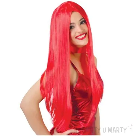 peruka party dlugie wlosy czerwona guirca