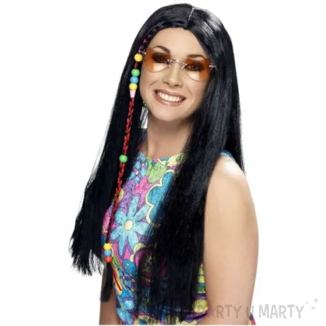 peruka party hipis koraliki czarna smiffys