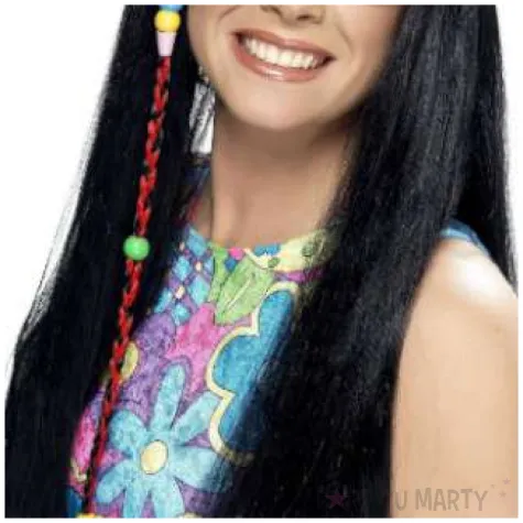 peruka party hipis koraliki czarna smiffys