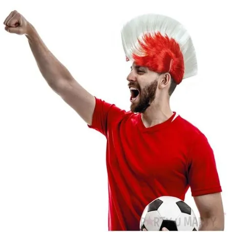 peruka party irokez kibica bialo czerwona godan