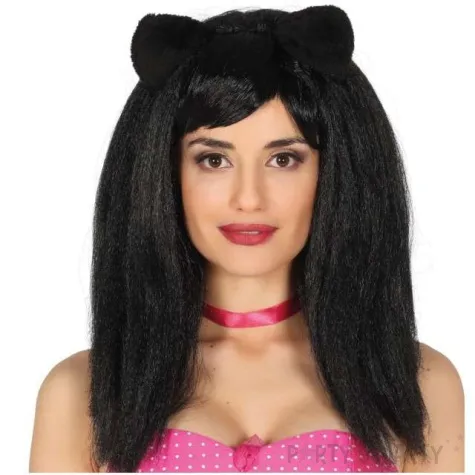 peruka party kocie uszy czarna guirca