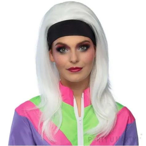 peruka party proste wlosy z opaska retro bialy boland