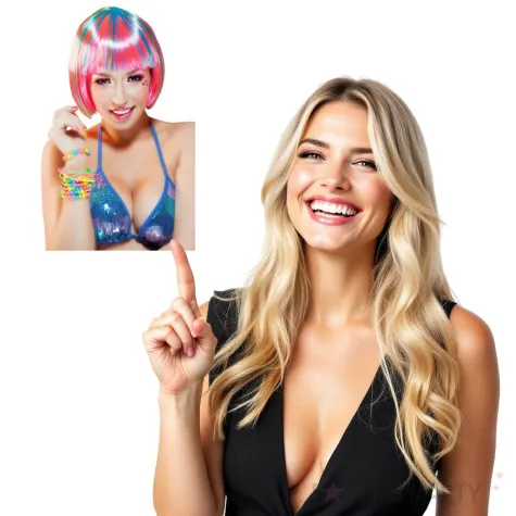 peruka party teczowy bob z grzywka teczowa boland