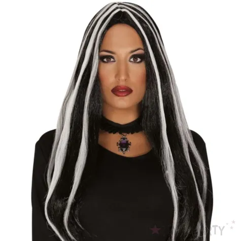 peruka party wampirzyca z pasemkami czarny bialy guirca 60 cm