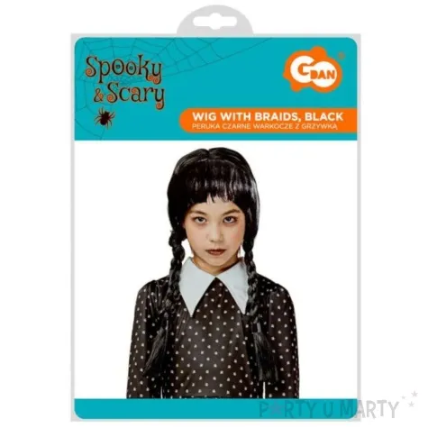 peruka party wednesday warkocze z grzywka czarny godan