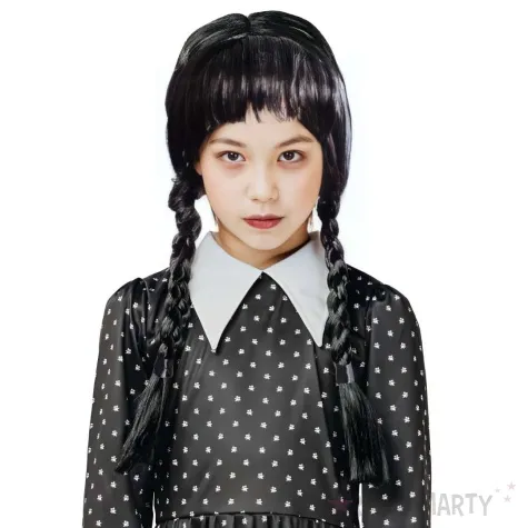 peruka party wednesday warkocze z grzywka czarny godan