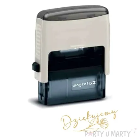 pieczatka z napisem dziekujemy kwiatek biala 39 x 15 mm