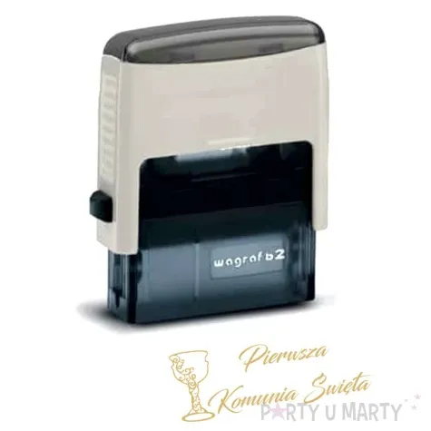 pieczatka z napisem i komunia sw kielich biala 39 x 15 mm