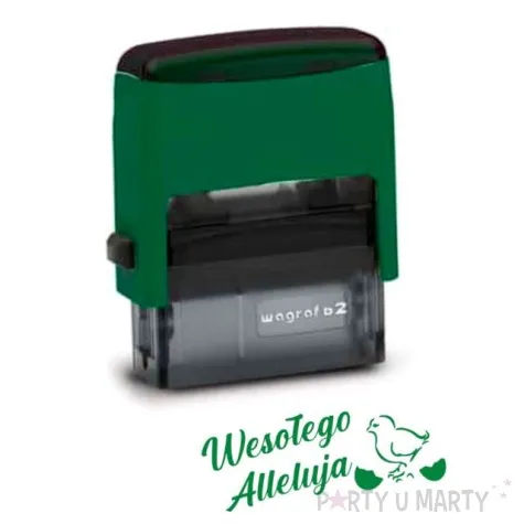 pieczatka z napisem wesolego alleluja kurczaczek zielona 39 x 15 mm