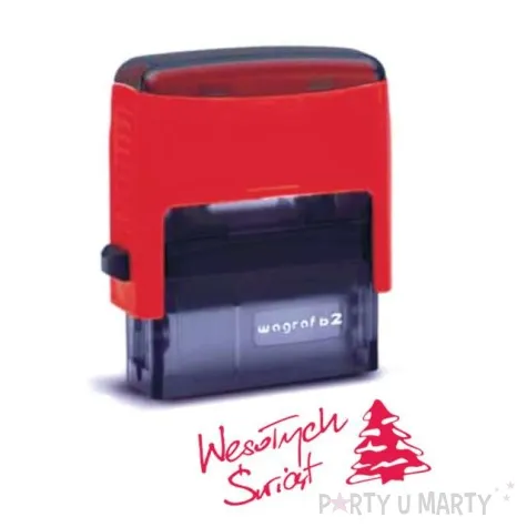 pieczatka z napisem wesolych swiat choinka czerwona 39 x 15 mm