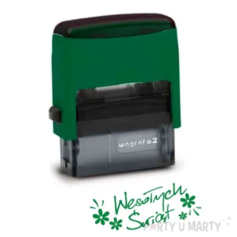 pieczatka z napisem wesolych swiat kwiatki zielona 39 x 15 mm